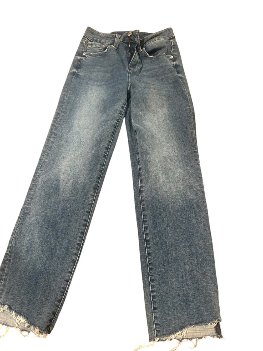 Pistola Women's Blue Distressed Straight-Leg Jeans with raw hem size 26